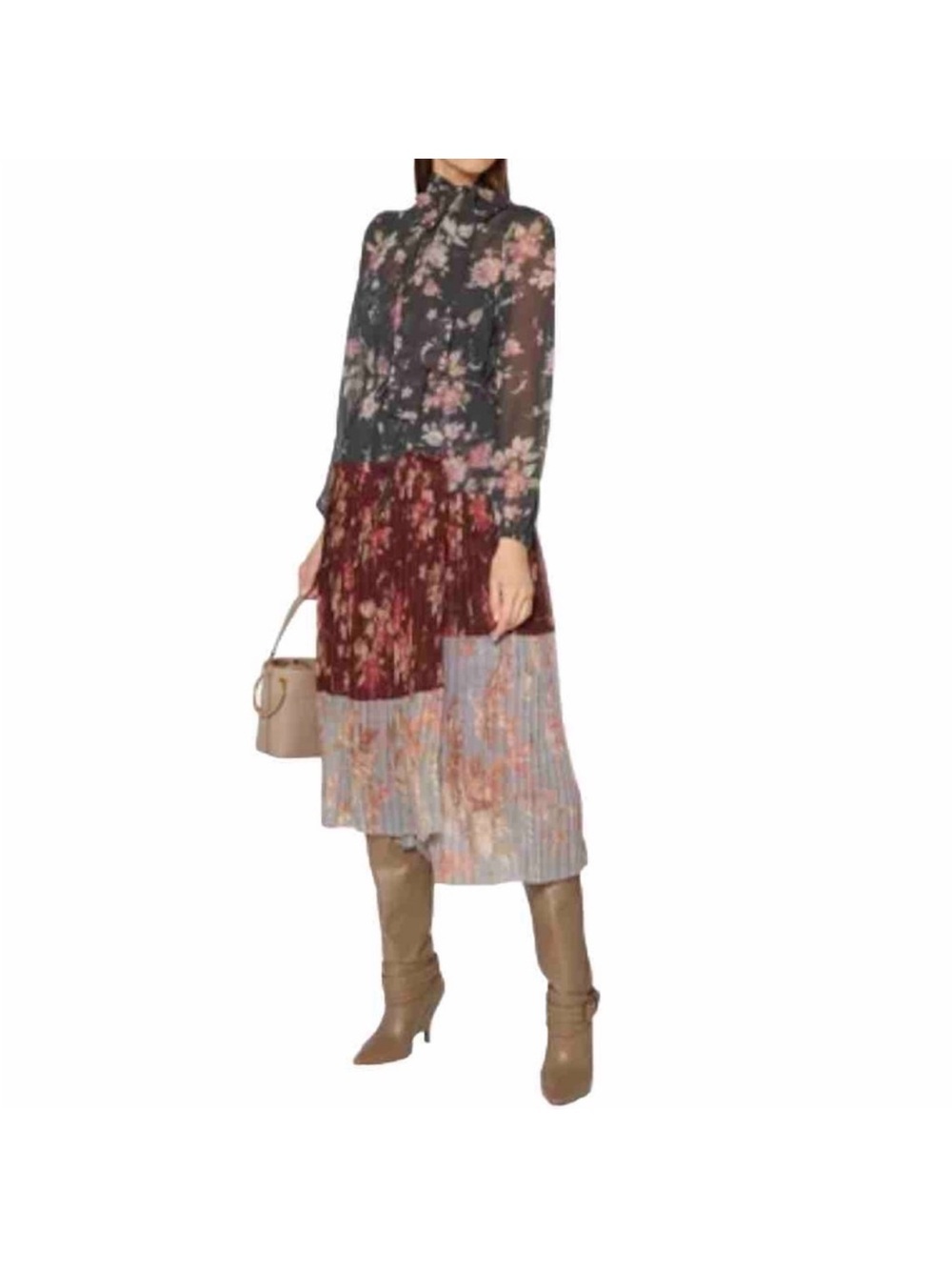 ZIMMERMANN Dress Unbridled Pleated Midi Floral Sheer